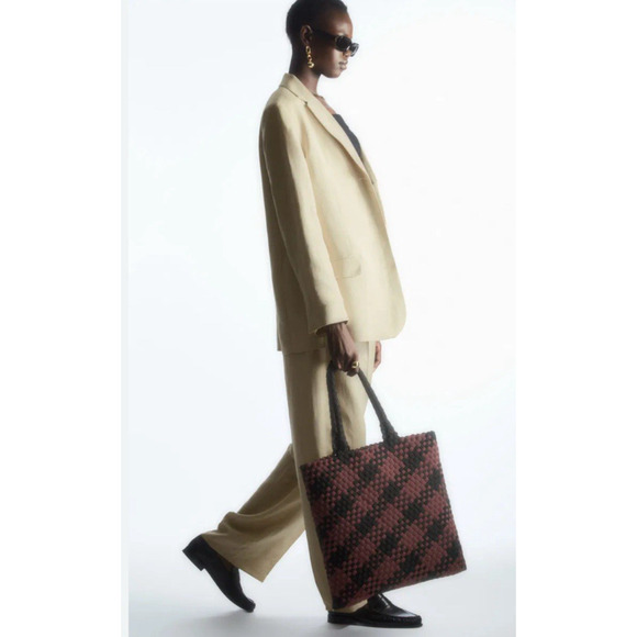 COS Large Checked Woven Tote Bag EUC - Picture 1 of 14